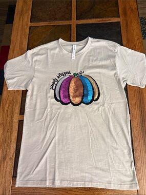 women'Simply Blessed' Sequin Pumpkin Tee - Cream